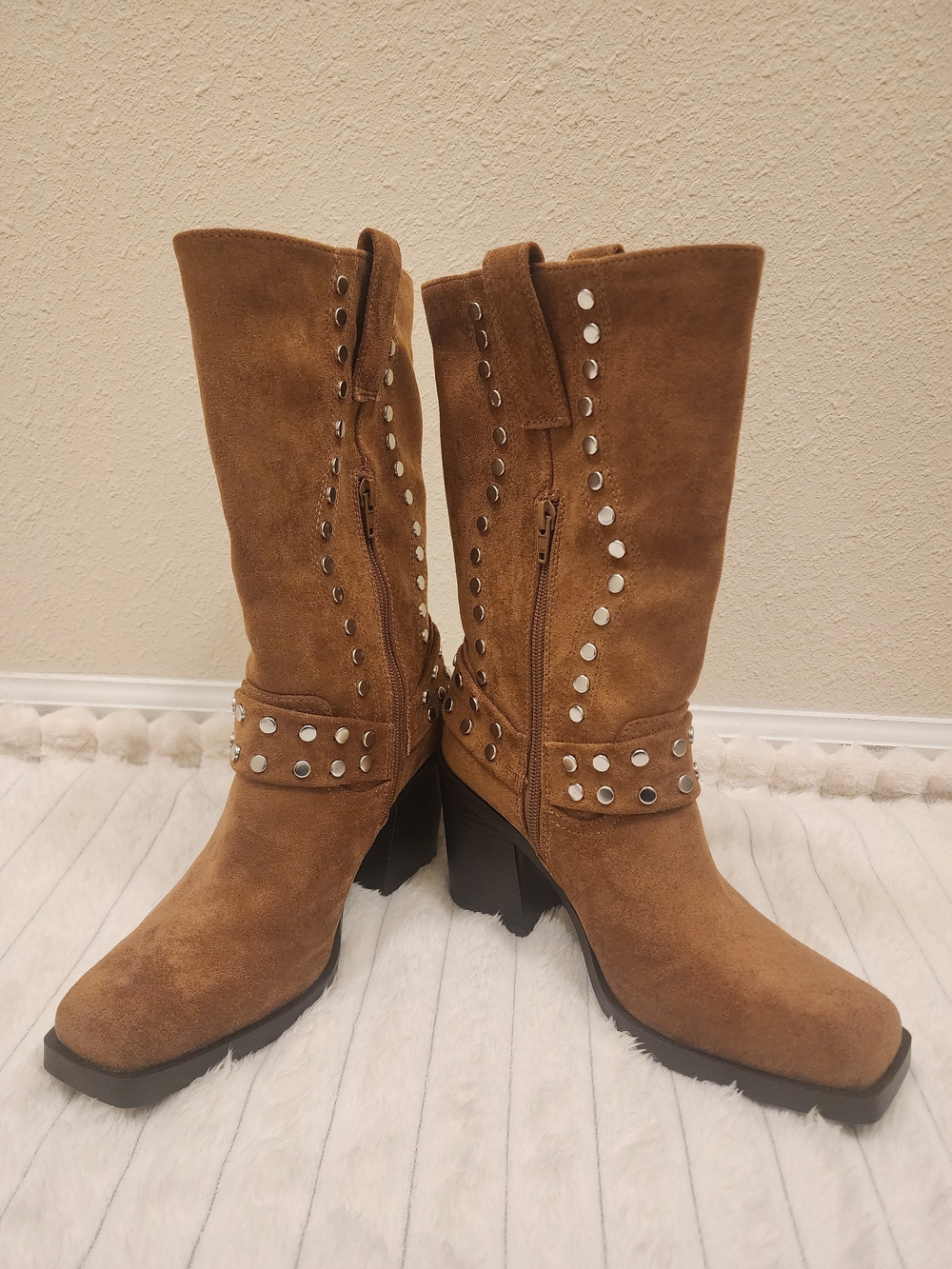 Madden NYC Women’s Size 8 Brown Studded Western Moto Boots NEW No Box